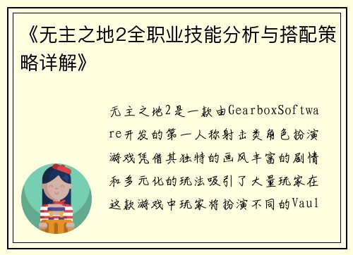 《无主之地2全职业技能分析与搭配策略详解》